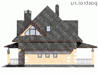 G-155-1P проект одноэтажного коттеджа из пеноблоков с мансардой и гаражом размером 14 на 9  - вид слева