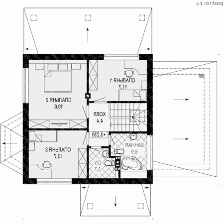 G-155-1P проект одноэтажного коттеджа из пеноблоков с мансардой и гаражом размером 14 на 9  - мансарда