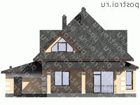 G-155-1P проект одноэтажного коттеджа из пеноблоков с мансардой и гаражом размером 14 на 9  - вид сзади