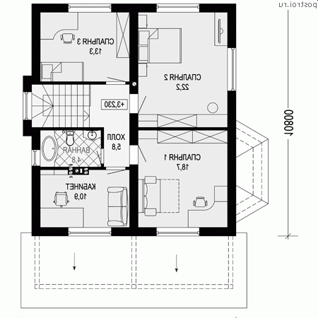 G-164-1P проект двухэтажного дома из пеноблоков размером 10 на 11 - 2-й этаж