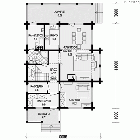 G-171-1D проект двухэтажного деревянного дома из бруса размером 10 на 11  - 1-й этаж