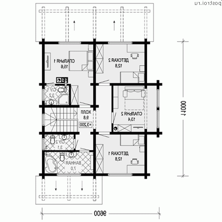 G-171-1D проект двухэтажного деревянного дома из бруса размером 10 на 11  - 2-й этаж