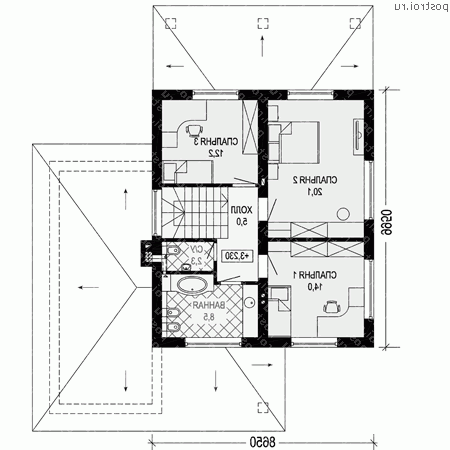 G-171-1P проект двухэтажного дома из пеноблоков с гаражом размером 13 на 13  - 2-й этаж