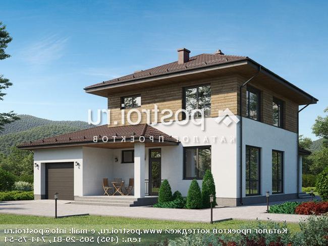 G-171-1P проект двухэтажного дома из пеноблоков с гаражом размером 13 на 13 