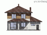 G-171-1P проект двухэтажного дома из пеноблоков с гаражом размером 13 на 13  - вид сзади