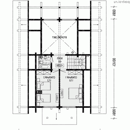 G-178-1D проект одноэтажного деревянного дома из бруса с мансардой размером 12 на 13  - мансарда
