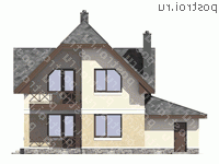 G-181-1P проект одноэтажного дома из пеноблоков с мансардой и гаражом размером 12 на 13  - вид сзади