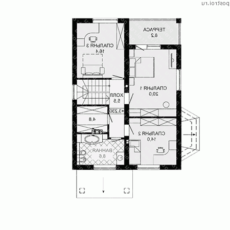 G-181-2P проект одноэтажного дома из пеноблоков с мансардой и гаражом размером 14 на 14 - мансарда