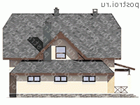 G-181-2P проект одноэтажного дома из пеноблоков с мансардой и гаражом размером 14 на 14 - вид справа