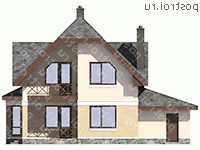 G-181-2P проект одноэтажного дома из пеноблоков с мансардой и гаражом размером 14 на 14 - вид сзади