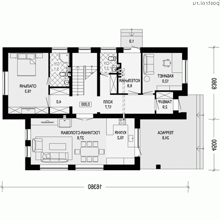G-182-2P проект двухэтажного дома из пеноблоков размером 16 на 11 - 1-й этаж
