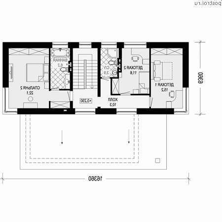 G-182-2P проект двухэтажного дома из пеноблоков размером 16 на 11 - 2-й этаж