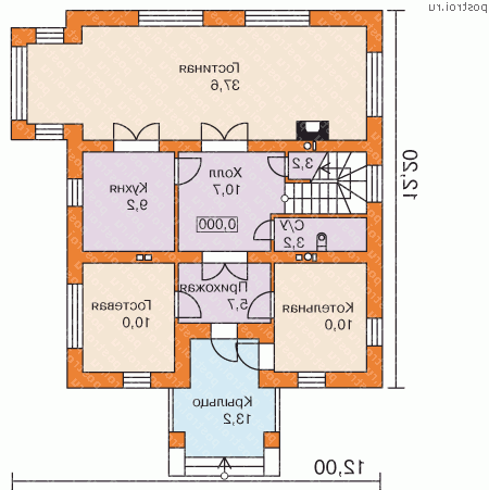 G-185-1P проект двухэтажного дома из пеноблоков размером 14 на 12  - 1-й этаж