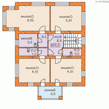 G-185-1P проект двухэтажного дома из пеноблоков размером 14 на 12  - 2-й этаж