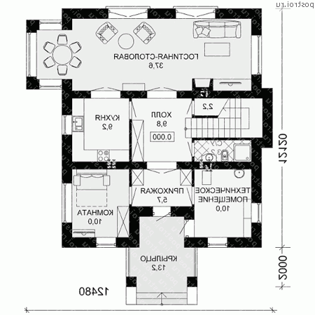 G-187-1K проект двухэтажного дома из кирпича размером 12 на 12  - 1-й этаж
