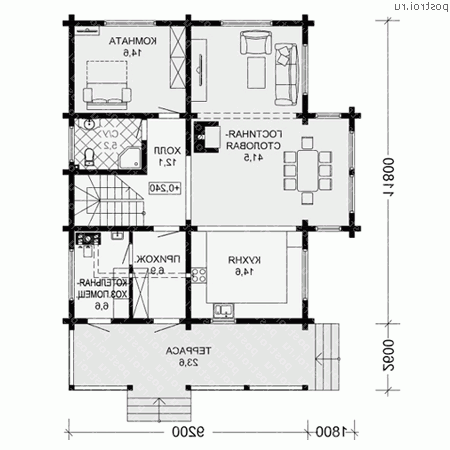 G-189-1D проект одноэтажного деревянного дома из бруса с мансардой размером 11 на 12 - 1-й этаж