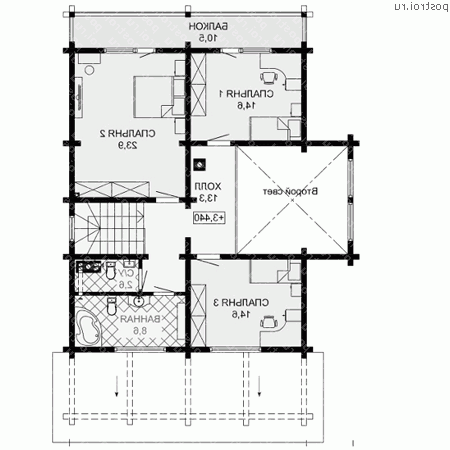 G-189-1D проект одноэтажного деревянного дома из бруса с мансардой размером 11 на 12 - мансарда