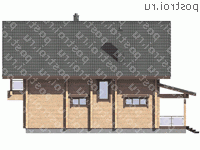 G-189-1D проект одноэтажного деревянного дома из бруса с мансардой размером 11 на 12 - вид справа