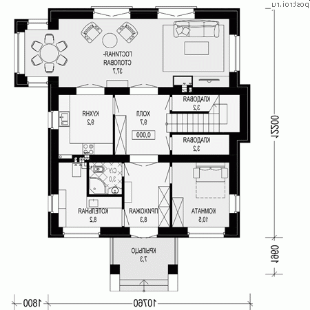 G-190-1P проект двухэтажного коттеджа из пенобетона размером 13 на 14 - 1-й этаж G-190-1P проект двухэтажного коттеджа из пенобетона размером 13 на 14 - 1-й этаж