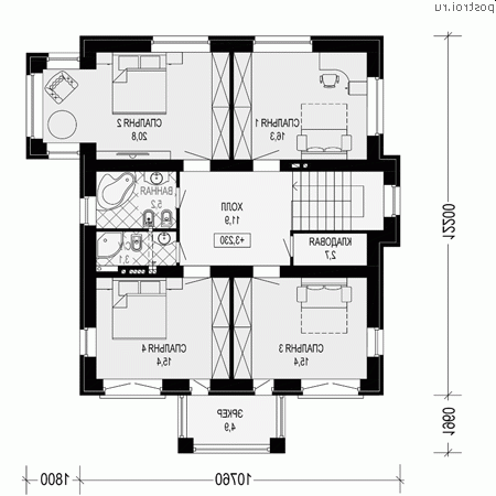 G-190-1P проект двухэтажного коттеджа из пенобетона размером 13 на 14 - 2-й этаж G-190-1P проект двухэтажного коттеджа из пенобетона размером 13 на 14 - 2-й этаж