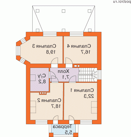 G-194-1P проект двухэтажного коттеджа из пенобетона размером 16 на 11  - 2-й этаж