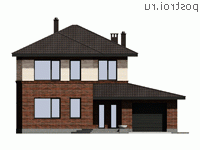 G-195-1P проект двухэтажного коттеджа из пенобетона с гаражом размером 14 на 16 - вид спереди