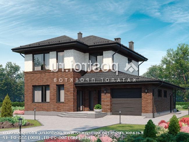 G-195-1P проект двухэтажного коттеджа из пенобетона с гаражом размером 14 на 16