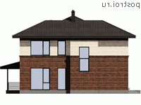 G-195-1P проект двухэтажного коттеджа из пенобетона с гаражом размером 14 на 16 - вид справа