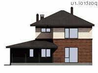 G-195-1P проект двухэтажного коттеджа из пенобетона с гаражом размером 14 на 16 - вид сзади
