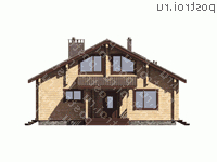 G-202-1D проект одноэтажного деревянного дома из бруса с мансардой размером 12 на 13  - вид спереди