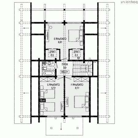 G-202-1D проект одноэтажного деревянного дома из бруса с мансардой размером 12 на 13  - мансарда