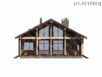 G-202-1D проект одноэтажного деревянного дома из бруса с мансардой размером 12 на 13  - вид сзади