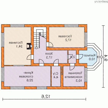 G-202-1P проект одноэтажного дома из пенобетона с мансардой размером 13 на 9  - 1-й этаж
