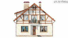 G-202-1P проект одноэтажного дома из пенобетона с мансардой размером 13 на 9  - вид спереди