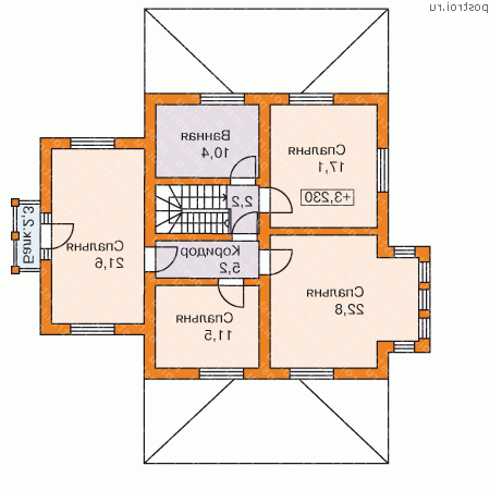 G-206-1P проект двухэтажного дома из пенобетона размером 14 на 15  - 2-й этаж