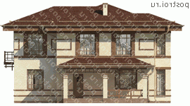 G-206-1P проект двухэтажного дома из пенобетона размером 14 на 15  - вид спереди