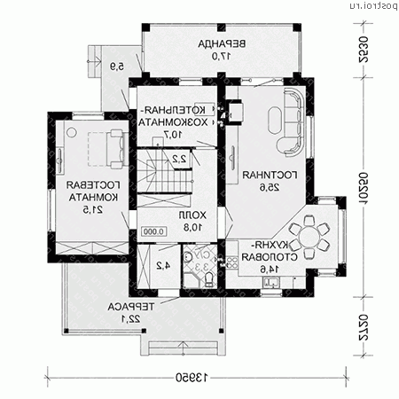 G-207-1P проект двухэтажного дома из пенобетона размером 10 на 14 - 1-й этаж