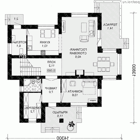 G-211-1K проект двухэтажного дома из кирпича размером 14 на 14  - 1-й этаж