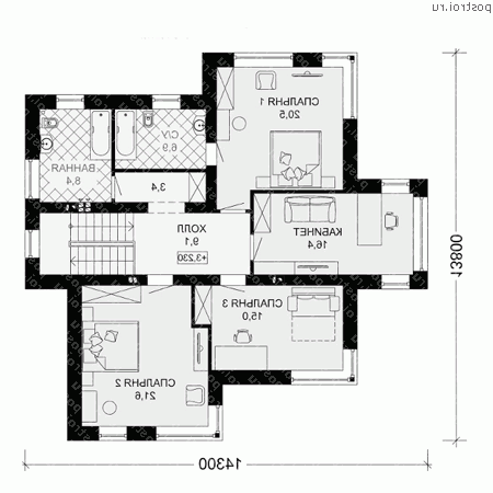 G-211-1K проект двухэтажного дома из кирпича размером 14 на 14  - 2-й этаж