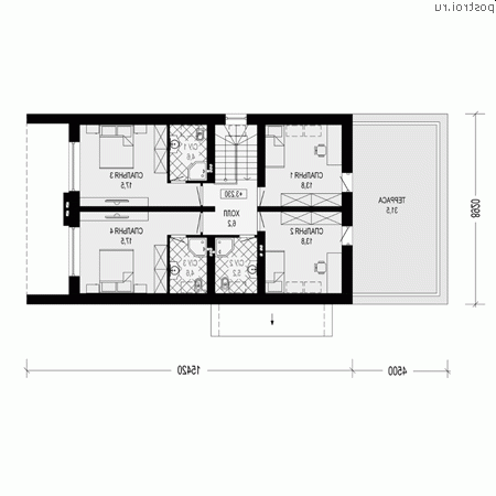 G-217-1P проект двухэтажного дома из пенобетона с гаражом размером 21 на 11 - 2-й этаж