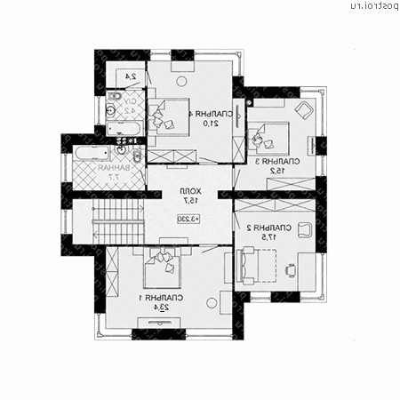 G-221-1P проект двухэтажного коттеджа из газобетона размером 14 на 13  - 2-й этаж