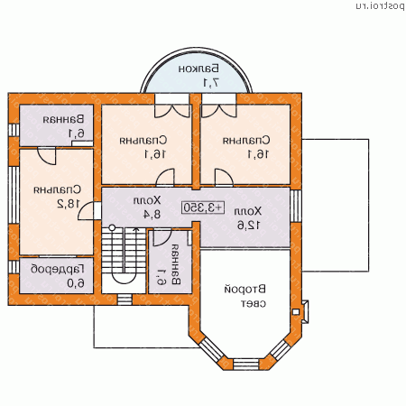 G-222-1P проект двухэтажного коттеджа из газобетона размером 11 на 16  - 2-й этаж