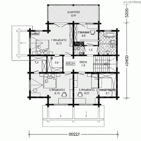 G-224-1D проект двухэтажного деревянного коттеджа из бруса размером 10 на 12  - 2-й этаж