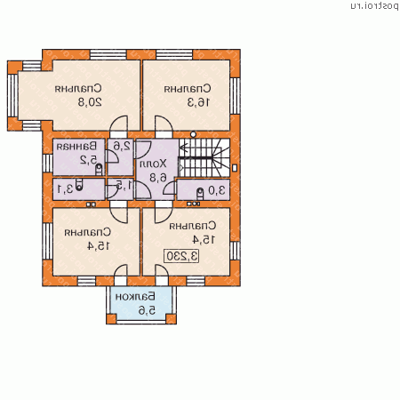 G-228-1P проект двухэтажного коттеджа из газобетона с гаражом размером 14 на 19 - 2-й этаж G-228-1P проект двухэтажного коттеджа из газобетона с гаражом размером 14 на 19 - 2-й этаж