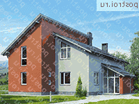 G-229-1P проект одноэтажного коттеджа из газобетона с мансардой размером 13 на 17  - вид справа