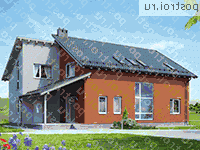 G-229-1P проект одноэтажного коттеджа из газобетона с мансардой размером 13 на 17  - вид сзади