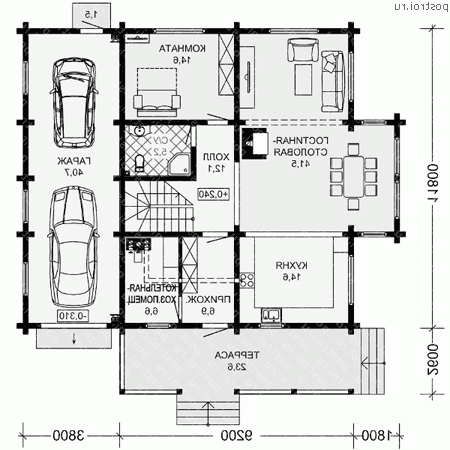 G-230-1D проект одноэтажного деревянного дома из бруса с мансардой и гаражом размером 15 на 12  - 1-й этаж