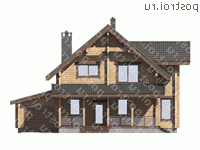 G-230-1D проект одноэтажного деревянного дома из бруса с мансардой и гаражом размером 15 на 12  - вид спереди