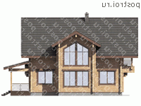 G-230-1D проект одноэтажного деревянного дома из бруса с мансардой и гаражом размером 15 на 12  - вид слева