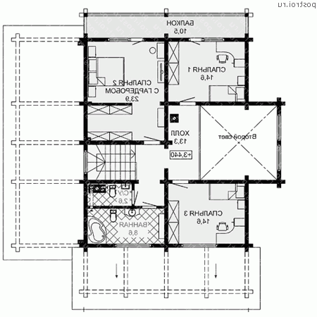 G-230-1D проект одноэтажного деревянного дома из бруса с мансардой и гаражом размером 15 на 12  - мансарда
